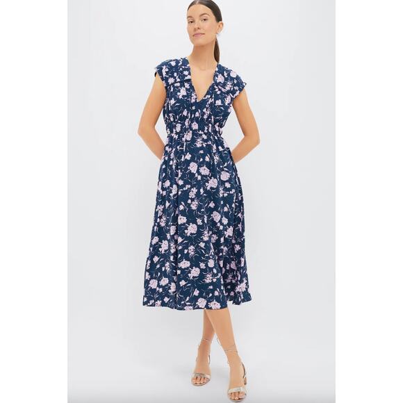 Tuckernuck Hyacinth House Navy & Blush Abstract Floral Amanda Midi Dress Sz XS - Picture 1 of 5